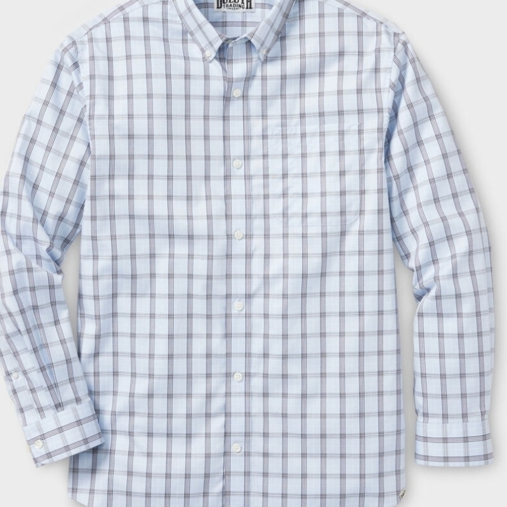 Duluth Trading Light Blue and Gray Plaid Shirt